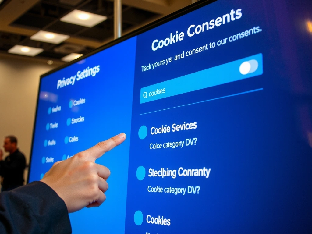 Persoană care gestionează setările de confidențialitate pe un ecran mare