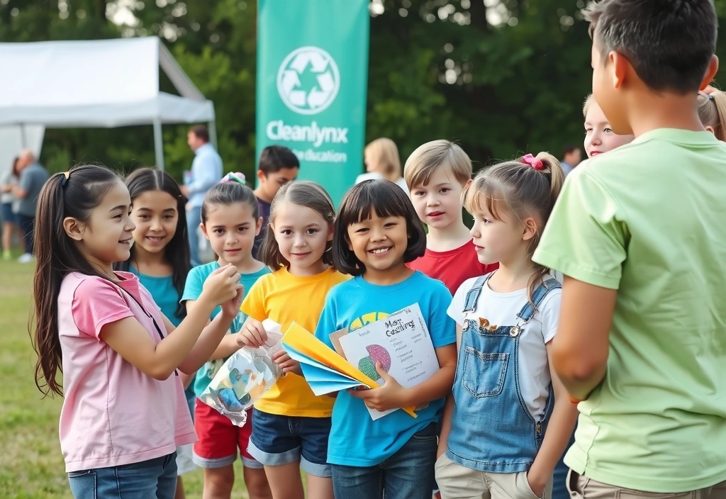 Un grup de copii învățând despre reciclare la un eveniment sponsorizat de cleanlynx