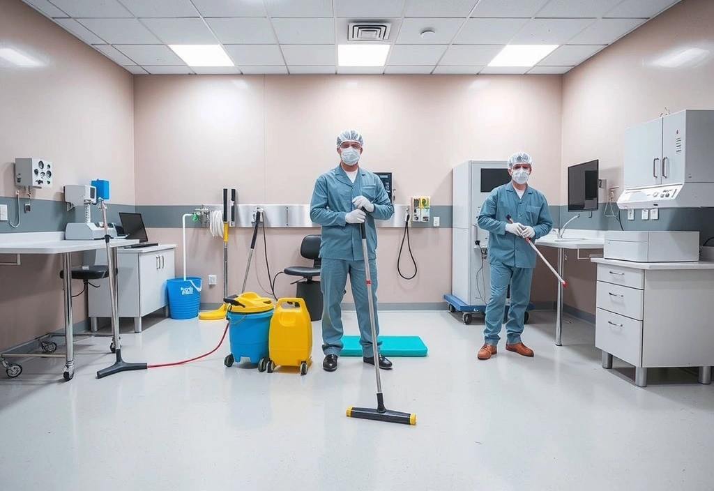 Echipament specializat de curățenie într-o clinică