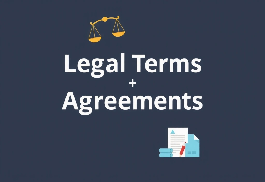 Imagine abstractă reprezentând legalitate și acorduri, cu simboluri de justiție și documente